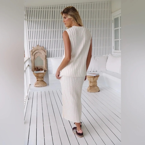 62. Free People Veda Sweater Set Ivory Ribbed Maxi Pencil Skirt 2 In 1 Size S - Picture 5 of 17